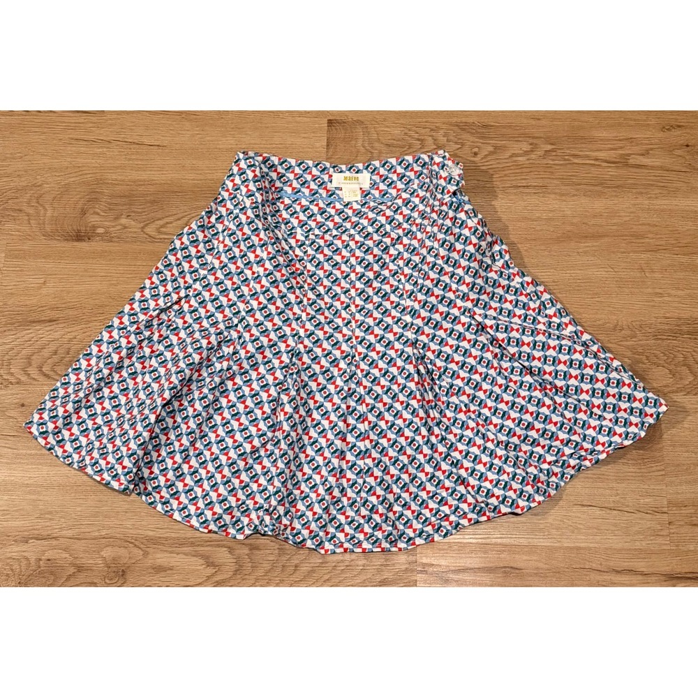 Anthropologie Maeve Geometric‎ Floral Pleated Lined Mini Skirt Cotton Size 2